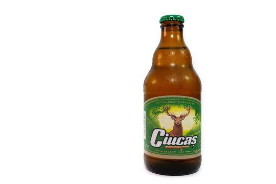 Miercurea Ciuc, Romania- 24 May 2023: Bottle of Ciucas beer on white background.