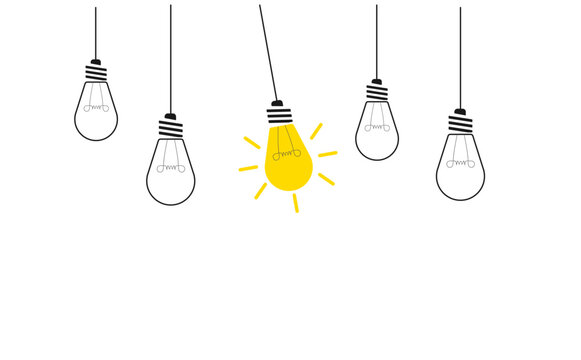burning light bulb and other light bulbs.bright idea,instinct concept.