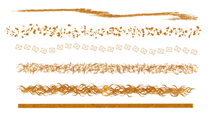 set of individual gold elements for design and printingset of texture golden lines straight and curved