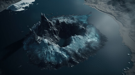 Aerial view of mountain with melting ice