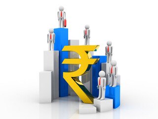 3d rendering Stock market online business concept. business Graph with indian rupee sign