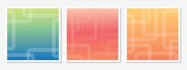 Pastel gradient frame. Blue green pink orange and yellow background with geometric shapes rectangles lines.