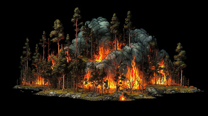 Small model of a forest on fire.