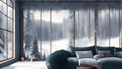 Background of Livingroom in the winter. Generated AI