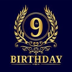 9 Years Celebration, 9th Years Luxury Gold Number Birthday Vector Design, Birthday Elements, Birthday Logo Design.