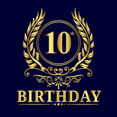 10 Years Celebration, 10th Years Luxury Gold Number Birthday Vector Design, Birthday Elements, Birthday Logo Design