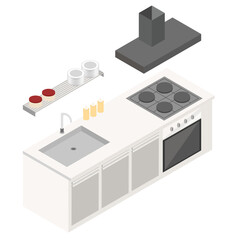 I-shape kitchen isometric design create from affinity designer.
