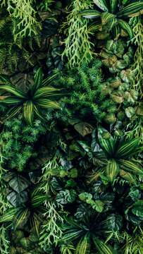 Herb wall, plant wall, natural green wallpaper and background. nature wall. Nature background of green forest
