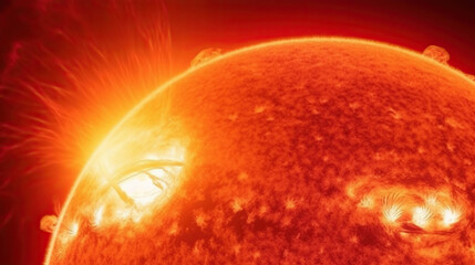 Close image of the sun in the space.