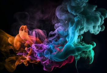 Fototapeta premium Abstract color mix , color drops in water , drop of Ink color mix paint falling on water Colorful ink in water. Beautiful colorful smoke abstract on black background