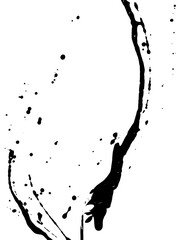 Dripping black stains isolated on white background. Flowing black stains, splashes and drips. Trail...