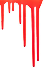 Dripping blood isolated on white background. Flowing bloody stains, splashes and drops. Trail and...