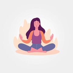 quiet sitting woman meditating vector illustration