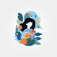 beautiful abstract woman merged with nature