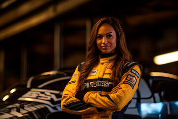 bold female race car driver, woman in profession, Generative AI