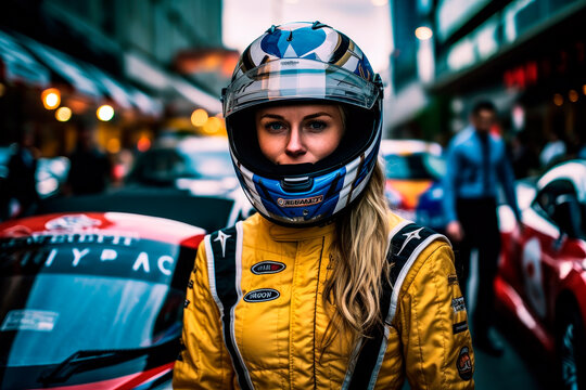 bold female race car driver, woman in profession, Generative AI