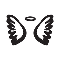 Vector sketch of angel wings on white background halo