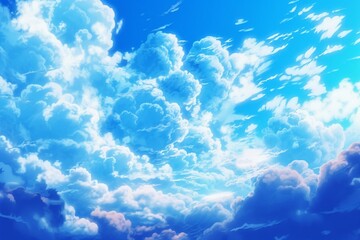 Fototapeta na wymiar Illustration of a blue sky in watercolor style. Generative AI