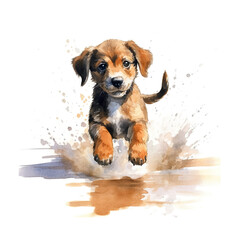 A painting of a dog jumping in the air. Generative AI.
