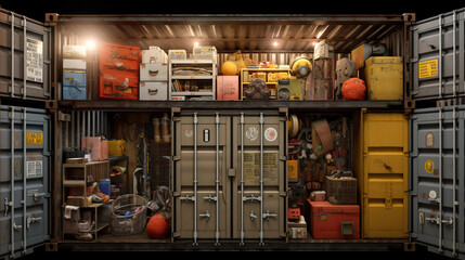Storage room with things stored in maritime containers.