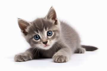 Naklejka premium Cute little kitten isolated on white background. Generative AI.