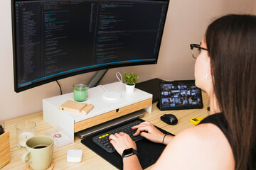 Computer Programmer Woman. Telecommuting Tech Whiz: Brilliant Female Programmer Conquering Code from Home