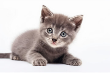 Fototapeta na wymiar Cute little kitten isolated on white background. Generative AI.
