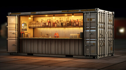 Bar made with shipping container. Creative design. space for text.