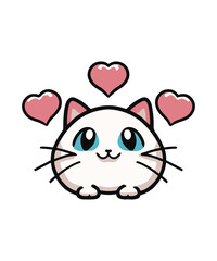 cute cat face head with hearts