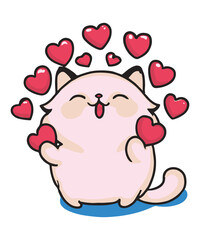 cute cat holding hearts isolated vector illustration