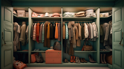 Fototapeta na wymiar Incredible closet full of clothes.