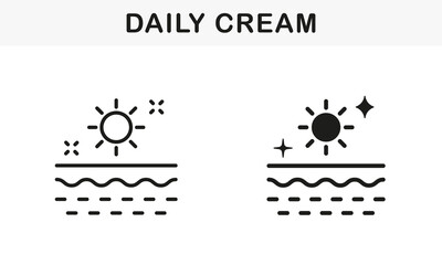 Day Cream Line and Silhouette Black Icon Set. Daily Cream, Foam, Gel, Mousse, Soap Pictogram. Sunscreen, Sun Block Cream Symbol Collection. Daily Skincare. Isolated Vector Illustration