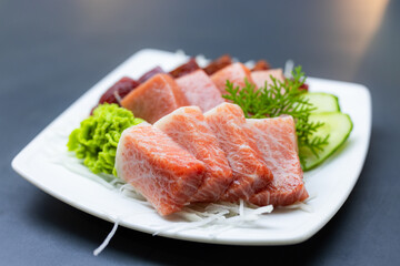 Dish of japanese foods sashimi with Toro