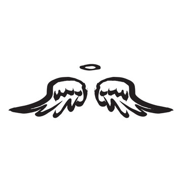 Vector sketch of angel wings on white background halo
