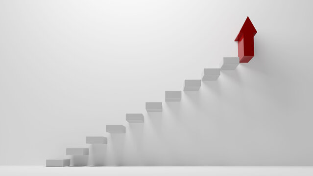 Staircase with red arrow pointing up