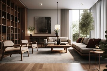 Fototapeta na wymiar Contemporary living room digitally generated. Generative AI