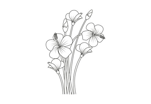 Bloom flower and bud coloring page of relaxation and antistress for print template Pro Vector.