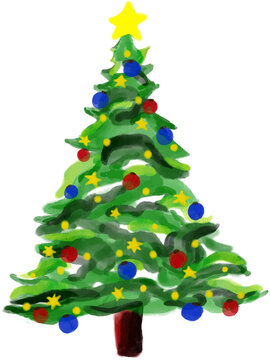Christmas tree drawn using watercolor brushes