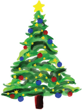 Christmas tree drawn using watercolor brushes