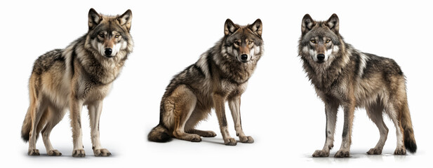 Group of Wolf isolated on white background, Dominant, angry, Generative AI