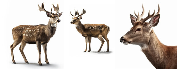 Fototapeta premium Group of Deer animal isolated on white background, Generative AI