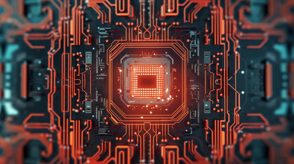 Close shot of a circuit board with Red threads details - Generative AI