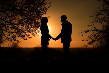Obraz na płótnie Canvas silhouette of a couple in the sunset