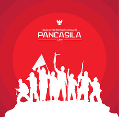 Selamat Memperingati Hari Lahir Pancasila 1 Juni Translation : Happy Commemorating the Birthday of Pancasila June 1 Vector Illustration. Happy Pancasila Day