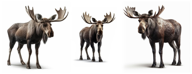 Group of Moose animal isolated on white background, Generative AI