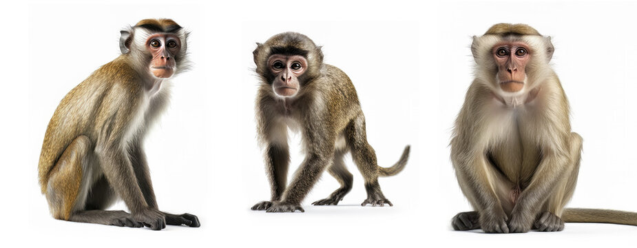 Group of monkey isolated on white background, Generative AI