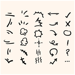 Vector set of different doodles. Hand drawn elements isolated on white background.