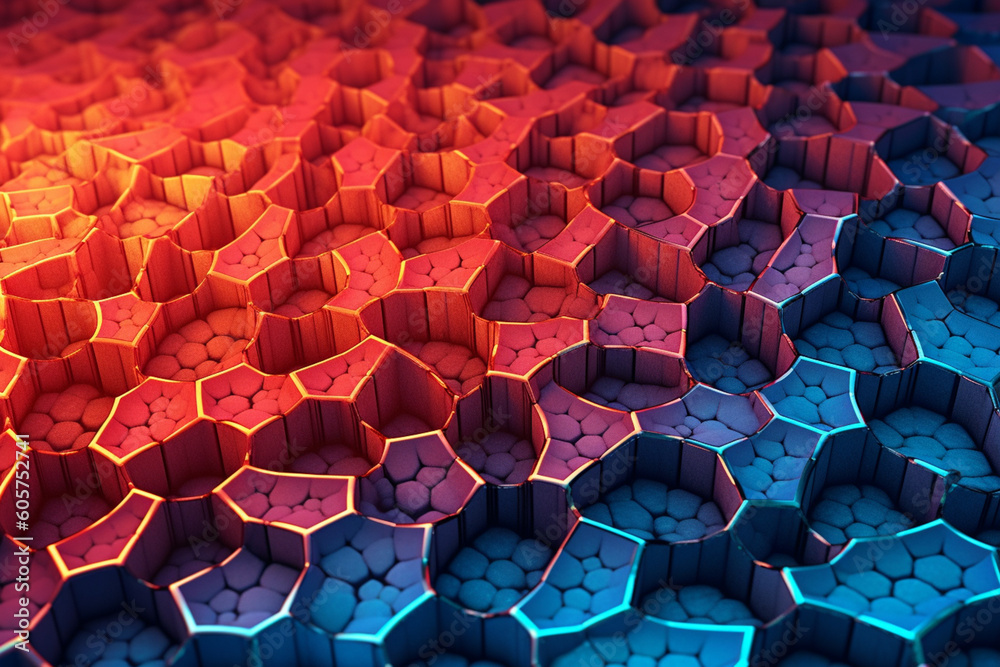 Poster  A digital artwork showcasing a fractal pattern of repeating geometric shapes, exploring the infinite possibilities of mathematical algorithms. Generative AI technology.