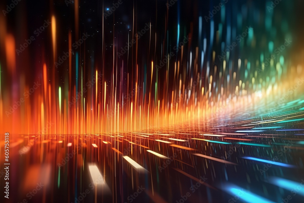 Poster dynamic abstract composition of colorful light streaks and glowing lines, symbolizing speed, technol
