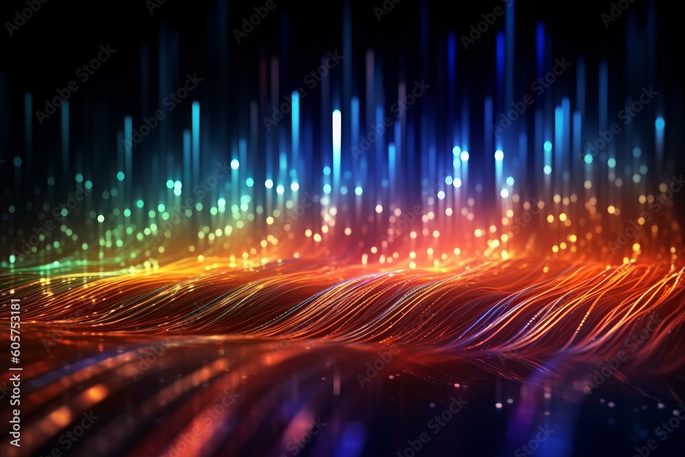 Poster vibrant abstract light waves and glowing streaks with sparkling effects, representing futuristic ene